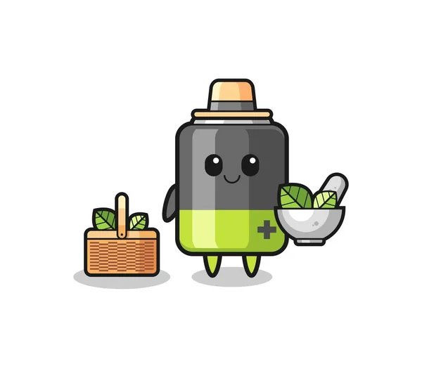 Battery Herbalist Cute Cartoon Cute Design — Vetor de Stock