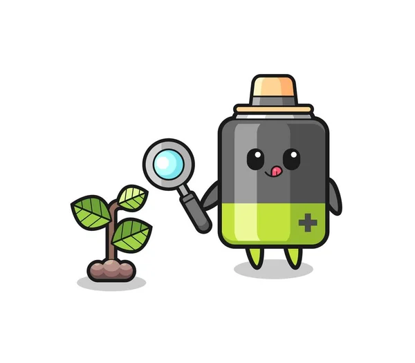 Cute Battery Herbalist Researching Plants Cute Design — стоковый вектор