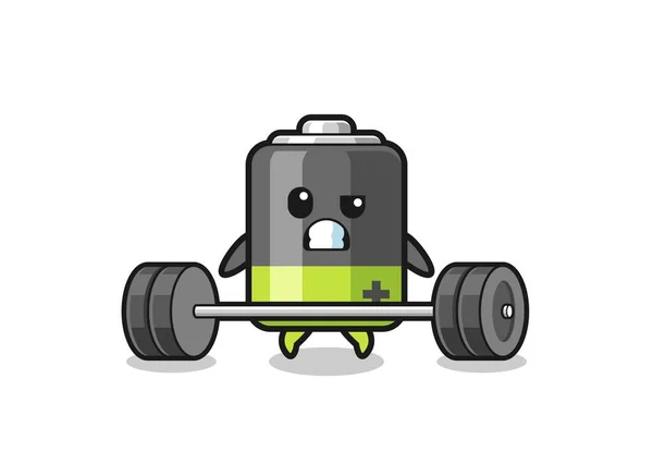 Cartoon Battery Lifting Barbell Cute Design — Stockvektor