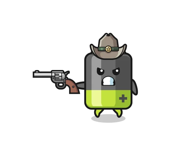 Battery Cowboy Shooting Gun Cute Design — Stockvector