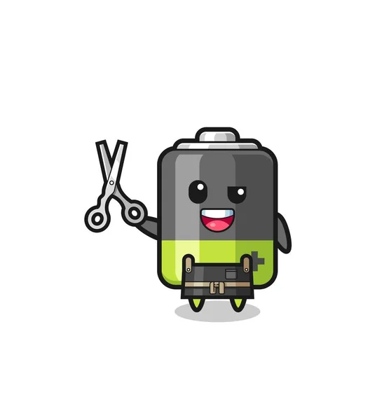 Battery Character Barbershop Mascot Cute Design — Stock Vector