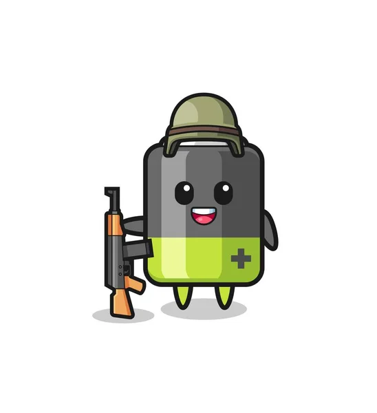 Cute Battery Mascot Soldier Cute Design — Stock Vector