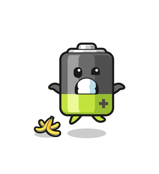 Battery Cartoon Slip Banana Peel Cute Design — Image vectorielle