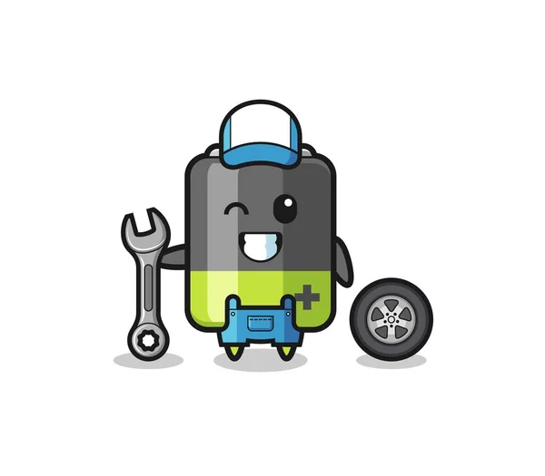 Battery Character Mechanic Mascot Cute Design — Stockvektor