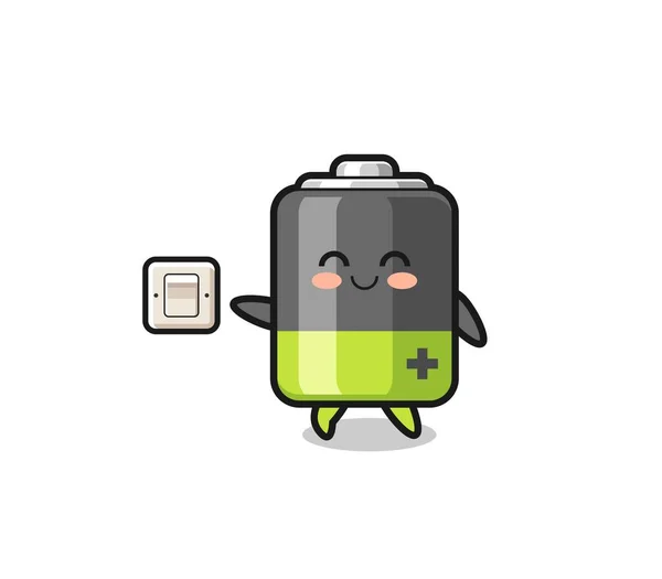 Cartoon Battery Turning Light Cute Design — Stock Vector