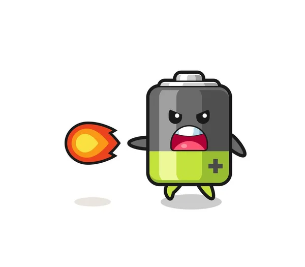 Cute Battery Mascot Shooting Fire Power Cute Design — Vettoriale Stock