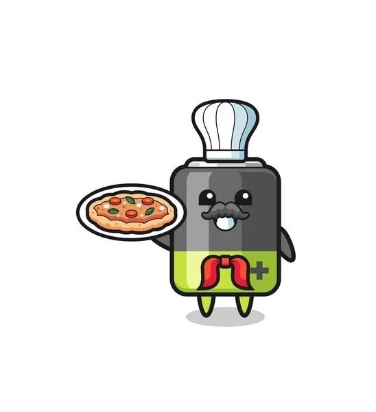 Battery Character Italian Chef Mascot Cute Design — Stock vektor