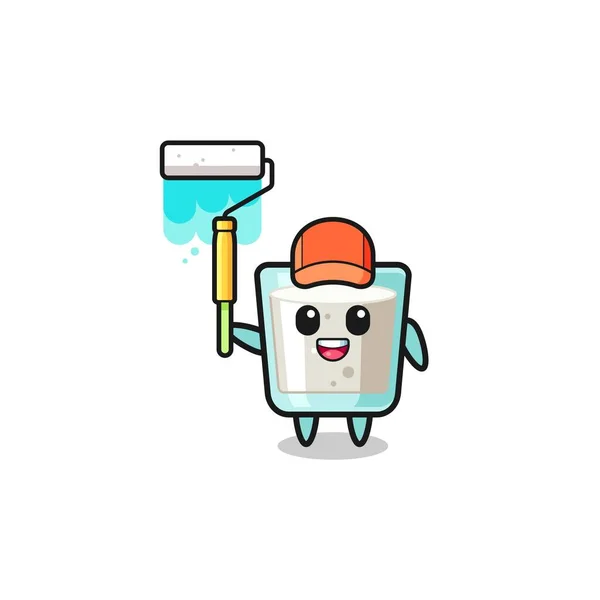 Milk Painter Mascot Paint Roller Cute Design — Stockvektor