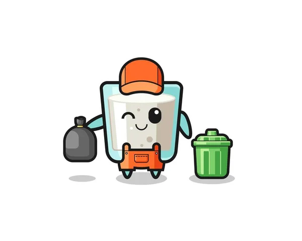 Mascot Cute Milk Garbage Collector Cute Design — Stock vektor