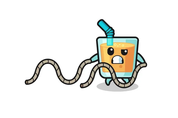 Illustration Orange Juice Doing Battle Rope Workout Cute Design — Stok Vektör