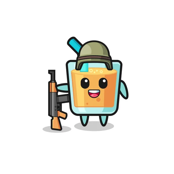 Cute Orange Juice Mascot Soldier Cute Design — Stock Vector