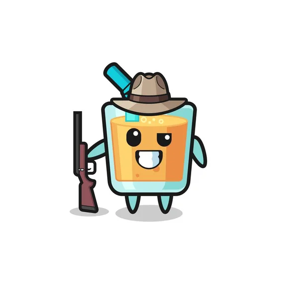 Orange Juice Hunter Mascot Holding Gun Cute Design — Vetor de Stock