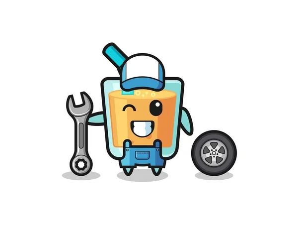 Orange Juice Character Mechanic Mascot Cute Design — Stock vektor