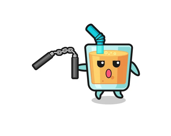 Cartoon Orange Juice Using Nunchaku Cute Design — Stockový vektor