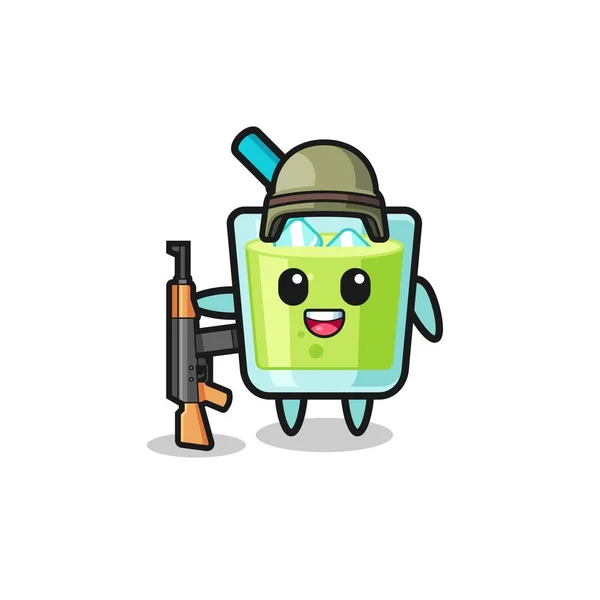 Cute Melon Juice Mascot Soldier Cute Design — Stock Vector