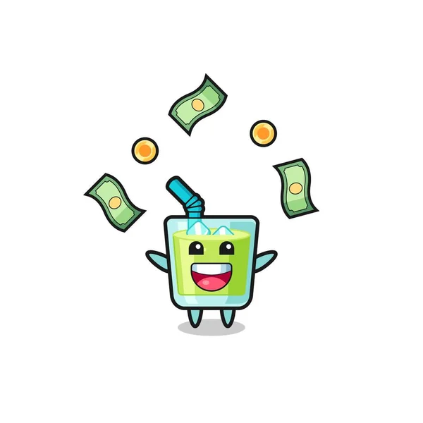 Illustration Melon Juice Catching Money Falling Sky Cute Design — Stok Vektör