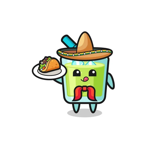 Melon Juice Mexican Chef Mascot Holding Taco Cute Design — Image vectorielle