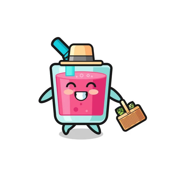 Strawberry Juice Herbalist Character Searching Herbal Cute Design — стоковый вектор