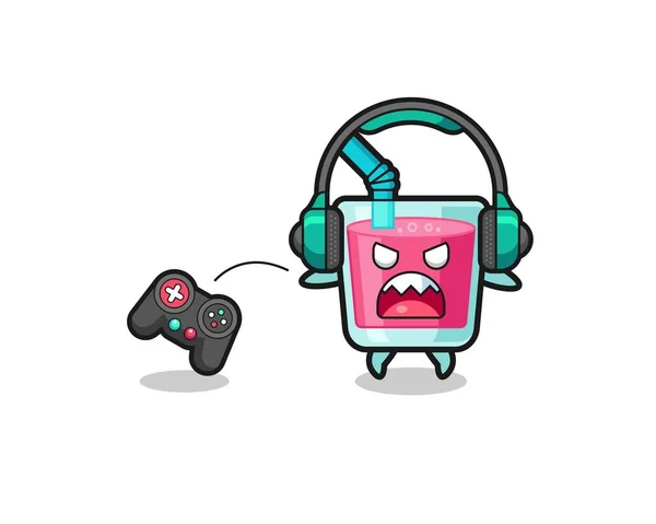 Strawberry Juice Gamer Mascot Angry Cute Design — Vettoriale Stock