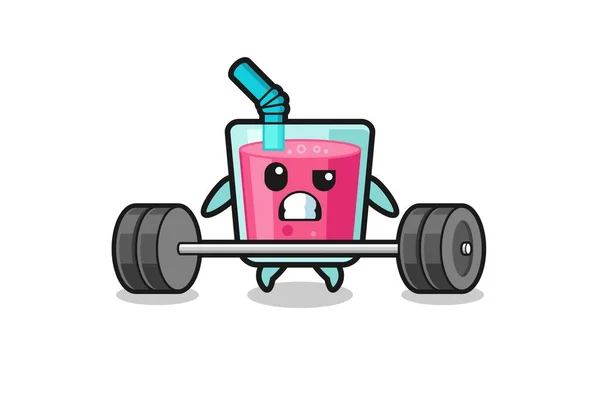 Cartoon Strawberry Juice Lifting Barbell Cute Design —  Vetores de Stock