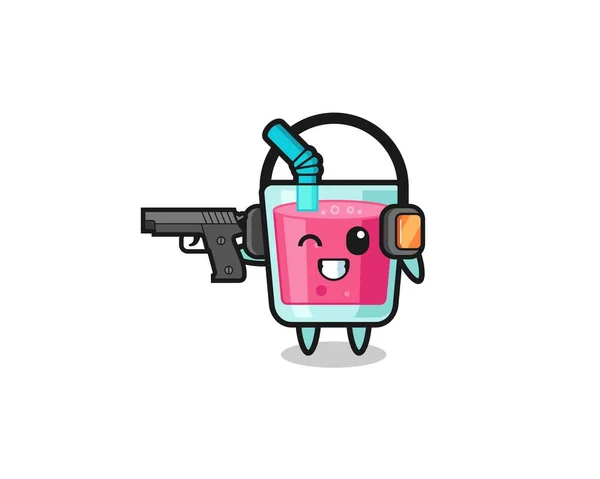 Illustration Strawberry Juice Cartoon Doing Shooting Range Cute Design — Stockvektor