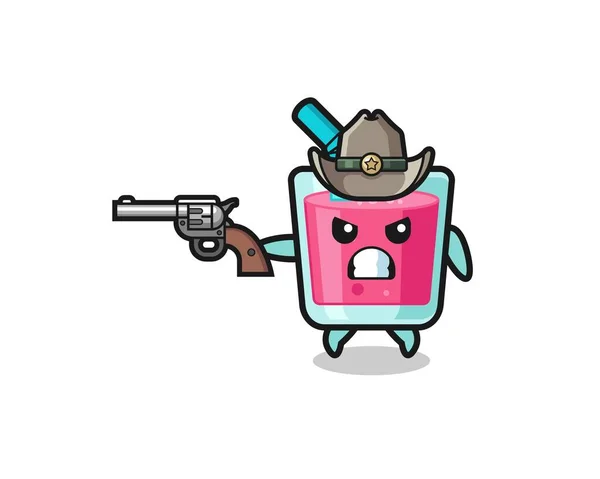 Strawberry Juice Cowboy Shooting Gun Cute Design — Stockový vektor