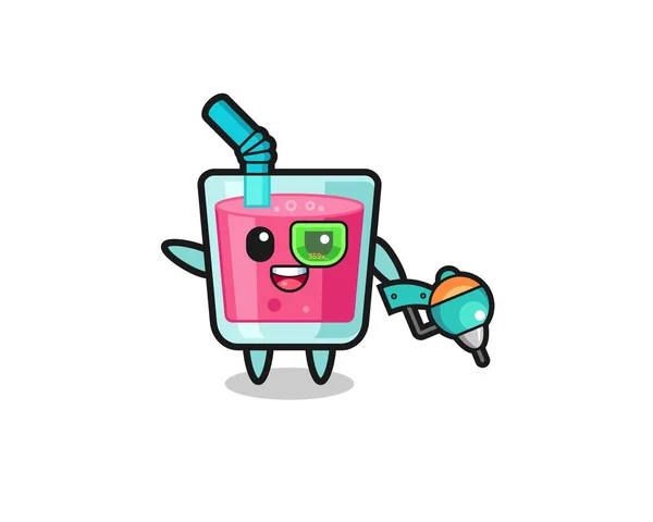 Strawberry Juice Cartoon Future Warrior Mascot Cute Design — Stockvector