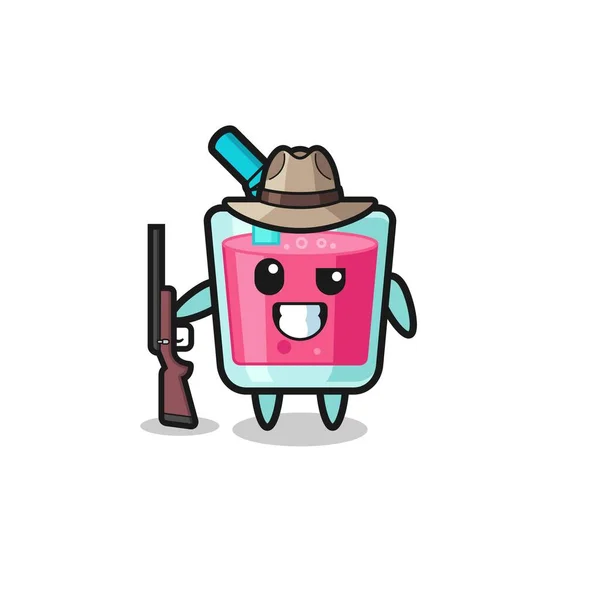 Strawberry Juice Hunter Mascot Holding Gun Cute Design — Vetor de Stock