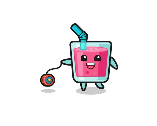 Cartoon Cute Strawberry Juice Playing Yoyo Cute Design — Stock vektor
