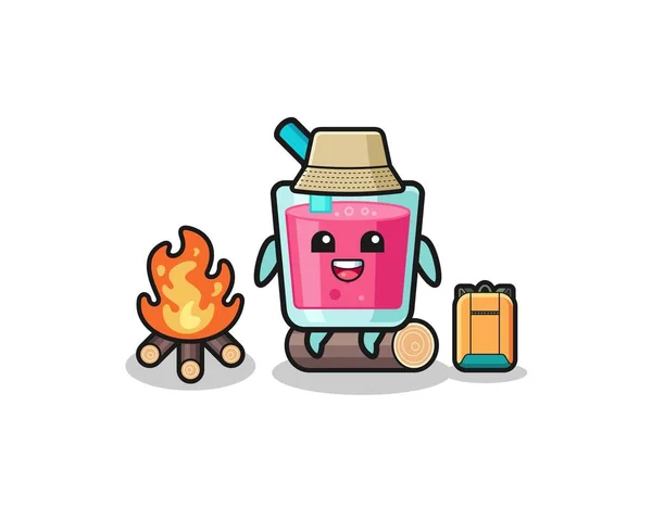 Camping Illustration Strawberry Juice Cartoon Cute Design — стоковый вектор