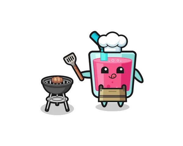 Fresa Jugo Barbacoa Chef Con Una Parrilla Lindo Diseño — Vector de stock