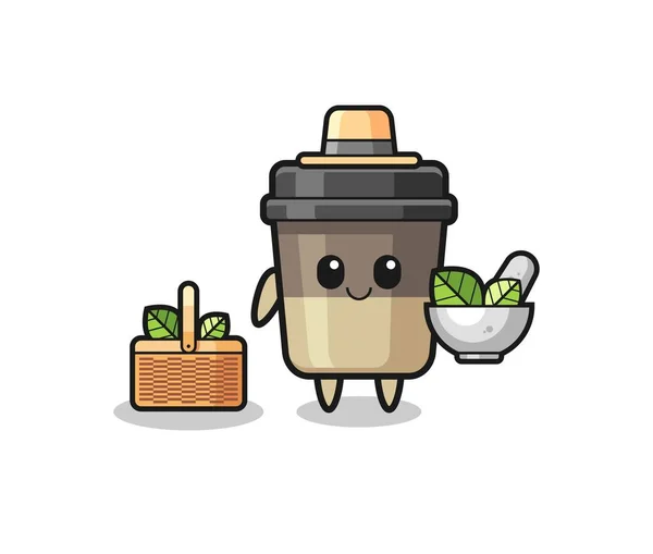 Coffee Cup Herbalist Cute Cartoon Cute Design — Wektor stockowy