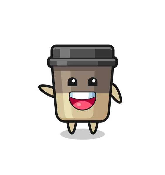 Happy Coffee Cup Cute Mascot Character Cute Design — Stock vektor