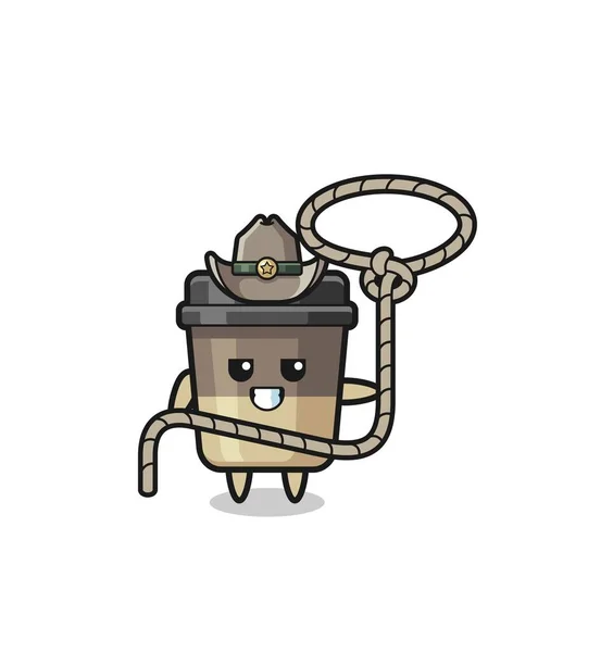 Coffee Cup Cowboy Lasso Rope Cute Design — Stockvektor
