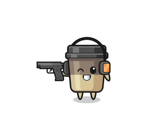 Illustration Coffee Cup Cartoon Doing Shooting Range Cute Design —  Vetores de Stock