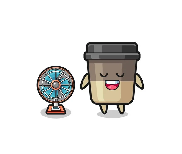 Cute Coffee Cup Standing Front Fan Cute Design — ストックベクタ