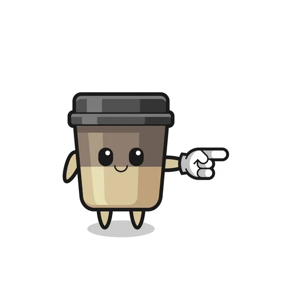 Coffee Cup Mascot Pointing Right Gesture Cute Design — Vetor de Stock