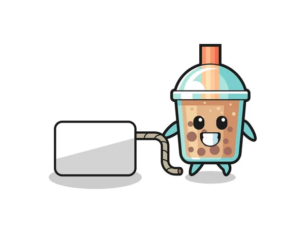 Bubble Tea Cartoon Pulling Banner Cute Design — стоковый вектор