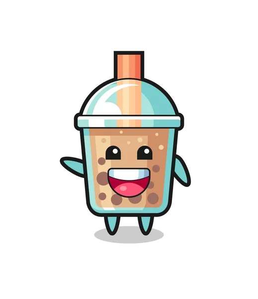 Happy Bubble Tea Cute Mascot Character Cute Design — Vetor de Stock