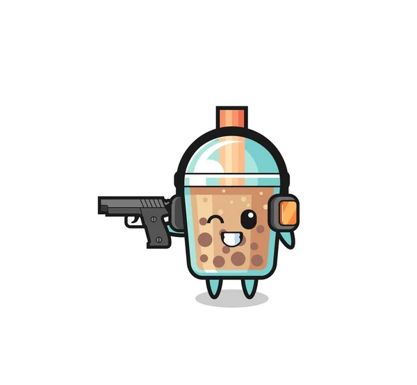 Illustration Bubble Tea Cartoon Doing Shooting Range Cute Design — ストックベクタ