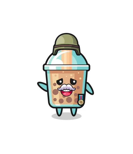 Cute Bubble Tea Veteran Cartoon Cute Design — Vettoriale Stock