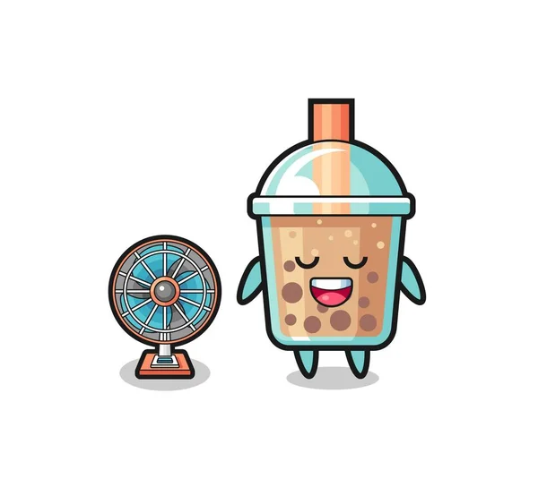Cute Bubble Tea Standing Front Fan Cute Design — ストックベクタ