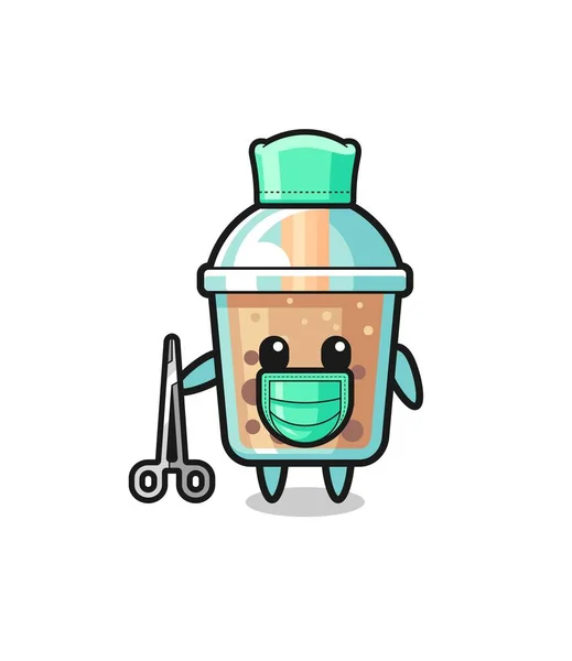 Surgeon Bubble Tea Mascot Character Cute Design — Vector de stock