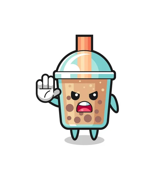 Bubble Tea Character Doing Stop Gesture Cute Design — Vettoriale Stock