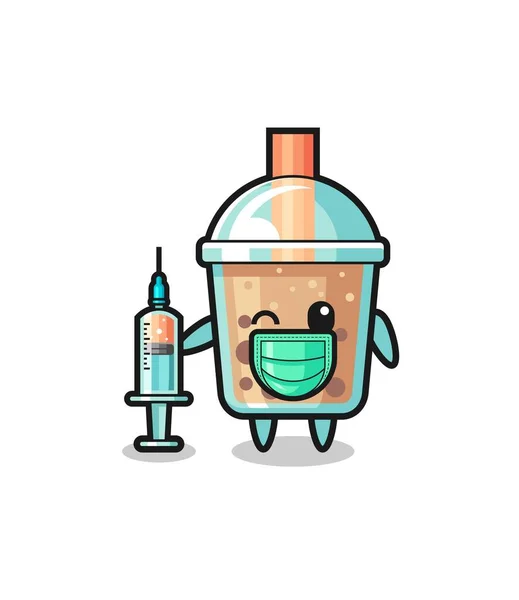Bubble Tea Mascot Vaccinator Cute Design — Stock Vector
