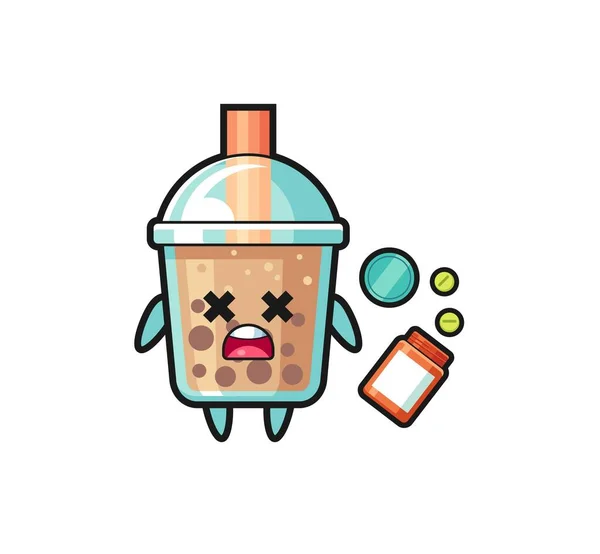 Illustration Overdose Bubble Tea Character Cute Design — 图库矢量图片