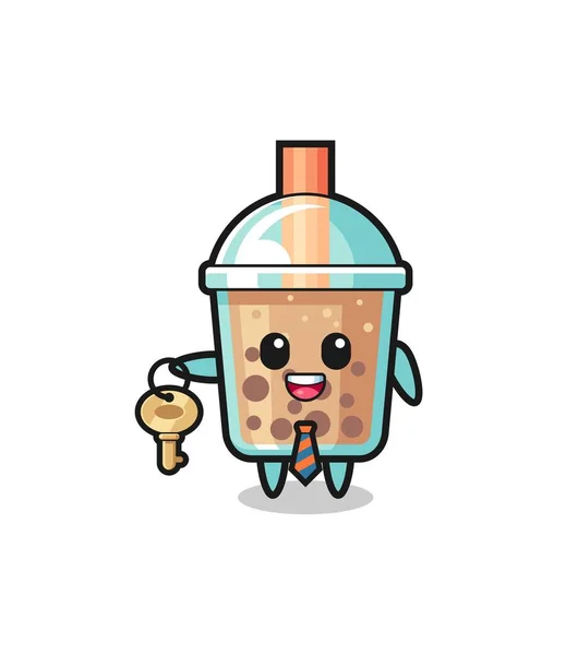 Cute Bubble Tea Real Estate Agent Mascot Cute Design — Stok Vektör