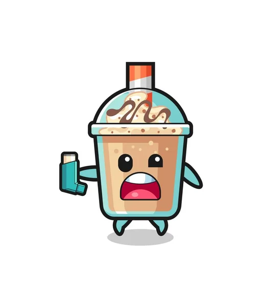 Milkshake Mascot Having Asthma While Holding Inhaler Cute Design — 图库矢量图片