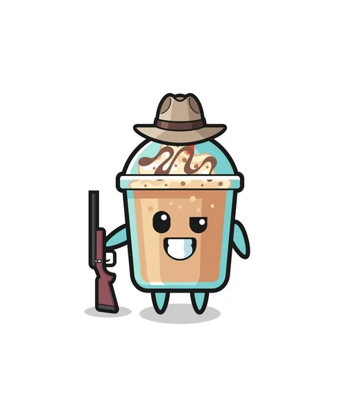 Milkshake Hunter Mascot Holding Gun Cute Design —  Vetores de Stock