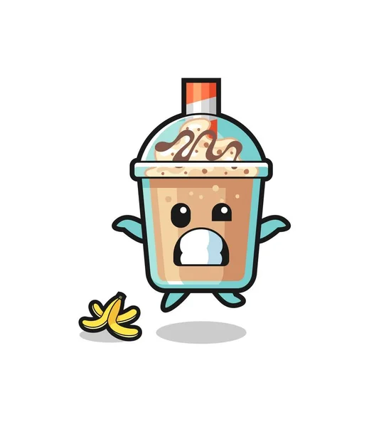 Milkshake Cartoon Slip Banana Peel Cute Design — 图库矢量图片
